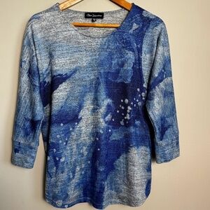Claire Desjardins Women's Blue Art to Wear 3/4 Dolman Sleeve Top Medium